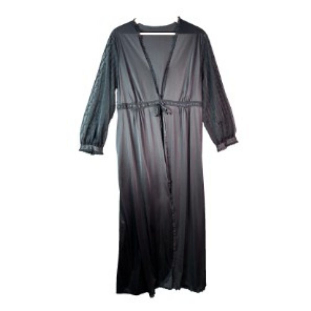 Vintage Dixie Belle Robe 2XL Black Nylon Lace Trim USA Peignoir 44 46